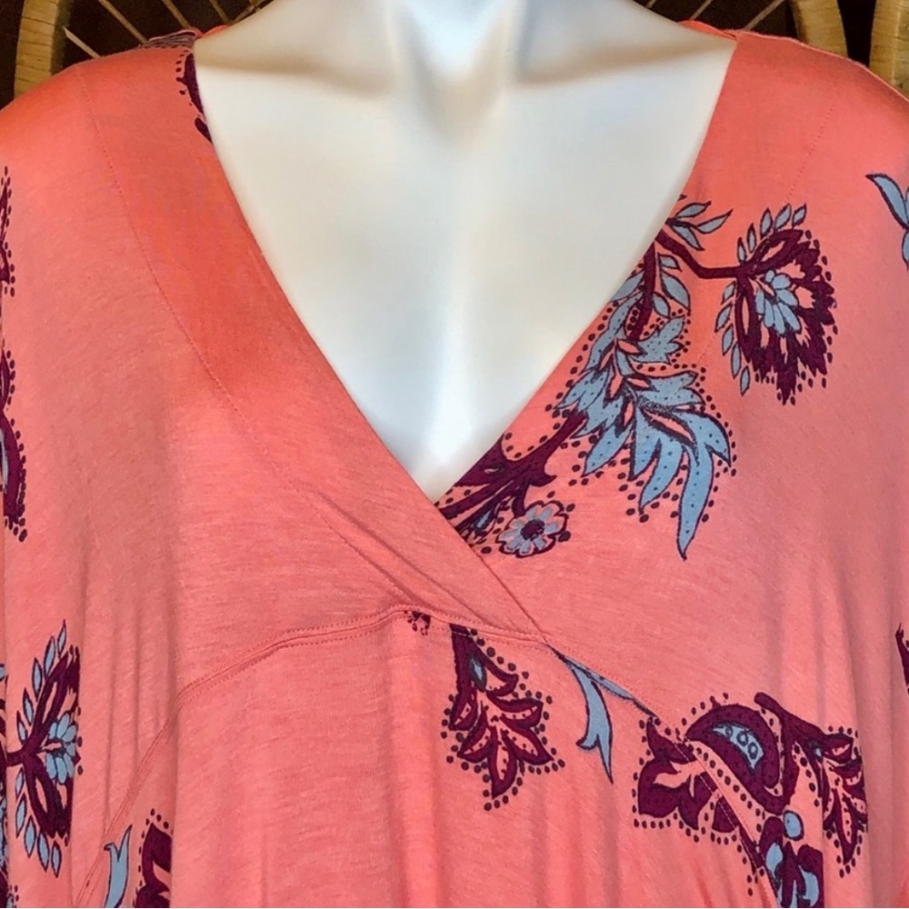 Free People Maui Wowi Floral Coral Flowy Blouse - Picture 8 of 9
